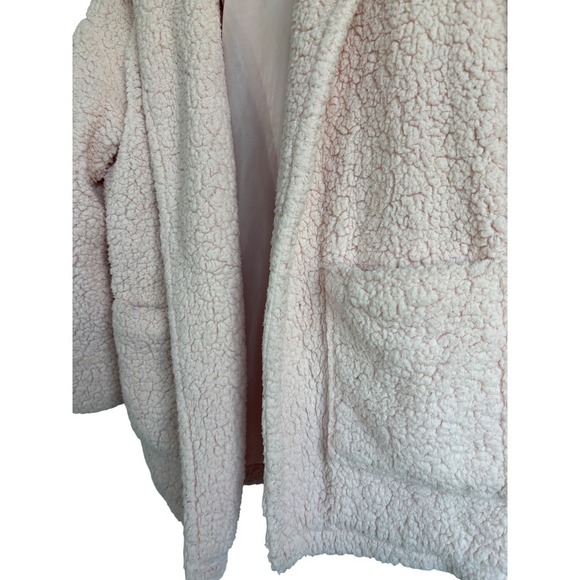 Forever‎ 21 Pink Sherpa Hooded Open Front Cardigan Sweater Large - Picture 4 of 6